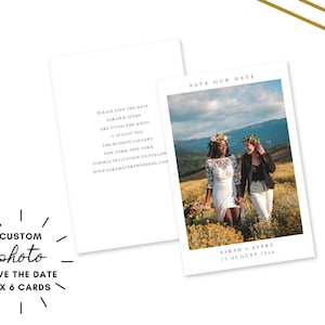 Cartes imprimées "Retenez cette date" minimalistes - Invitation "Retenez cette date" avec photo personnalisée - Retenez cette date simple - Cartes "Retenez cette date" bohème - 4 x 6