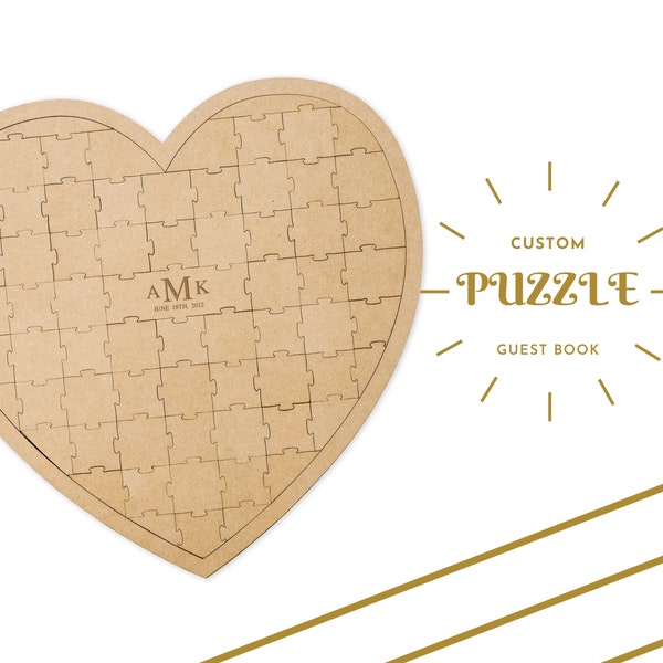 Heart Shaped Wooden Puzzle Guest Book Alternative - Perfect for a Wedding Guest Book - Anniversary Party Guest Book Alternative - Monogram