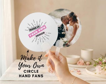 Personalized Round Fans - Custom Photo Hand Fans - Upload Your Own Logo or Photo Church Fans - Wedding Fans - Personalized Party Favors