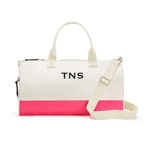 Personalized Weekend Bag - Color Block - Pink and White - Monogram Carry-On Bag - Beach Bag - Duffle Bag - Gym Bag - Travel Bag - Zipper Bag