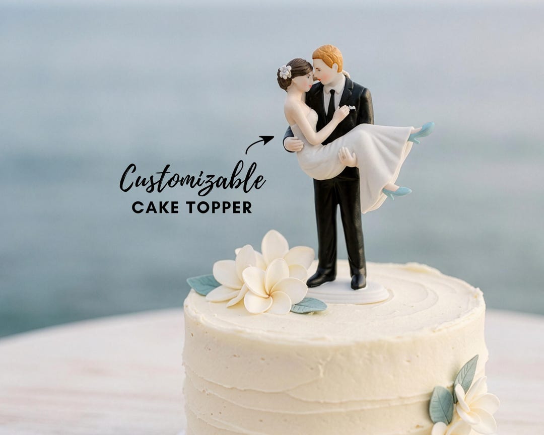 Custom Wedding Cake Topper - Romantic Bride and Groom - Bride Swept up ...