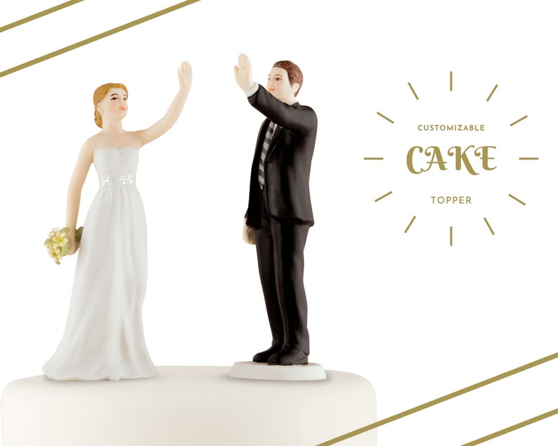 Wedding Cake Topper Personalized Wedding Couple High Five Bride and Groom Weddings Cake Topper Modern Fun Cake Topper image 1