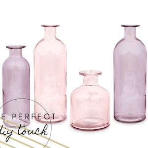 Juego de 4 jarrones de vidrio en forma de capullo, en tonos rosa y morado, para centros de mesa, para bodas, para decoración del hogar, para decoración minimalista