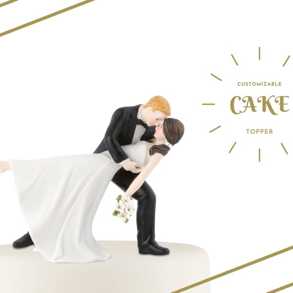 Custom Wedding Cake Topper - Personalized Wedding Cake Topper - Romantic Wedding Cake Topper - Romantic Dip Cake Topper - Bride and Groom