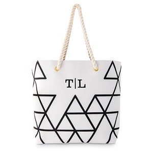 Personalized Tote Bag - Bride Gift - Bridesmaid Gift - Large Black and White Geo Prism Tote Bag - Destination Wedding - Beach Wedding