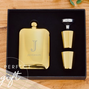 Personalized Gold Stainless Steel Flask - Custom Name Flask - Personalized Gift - Gift For Her - Gift for Him - Flask Gift Set - Unisex Gift