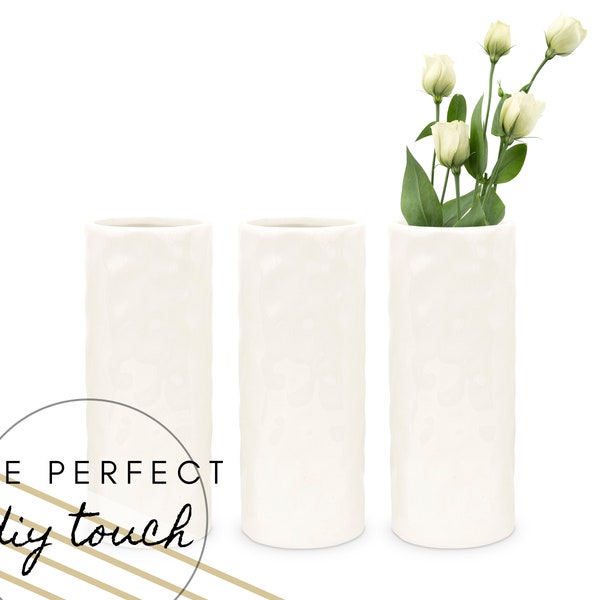 Tall White Dimpled Vases - Set of 3 - DIY Centerpiece - DIY Wedding - DIY Home Décor - Boho Bridal Shower - Wedding Tablescape - Minimalist