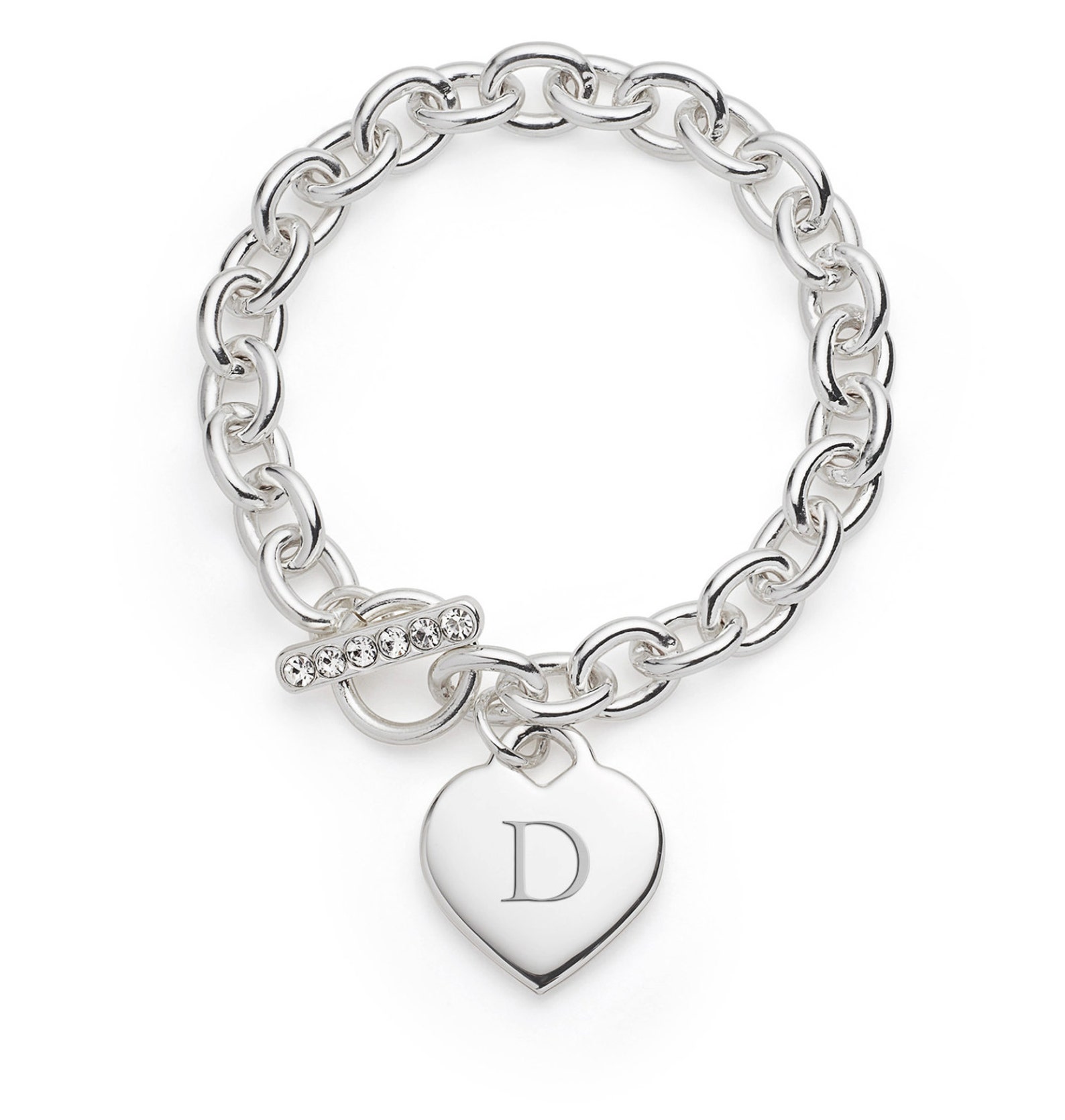 Charm Bracelet Engraved Charm Bracelet Heart Link Charm Etsy