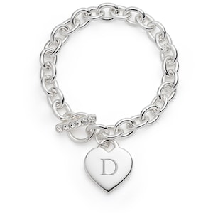 Charm Bracelet - Engraved Charm Bracelet - Heart Link Charm Bracelet - Personalized Charm Bracelet - Women&#39;s Accessory - Gift - Present