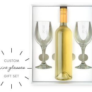 Personalized Wedding Gift - Wine Glass Gift Set - Rustic Monogram Wine Glasses - Custom Wine Glass Box Set - Engraved Bridesmaid Gift Set