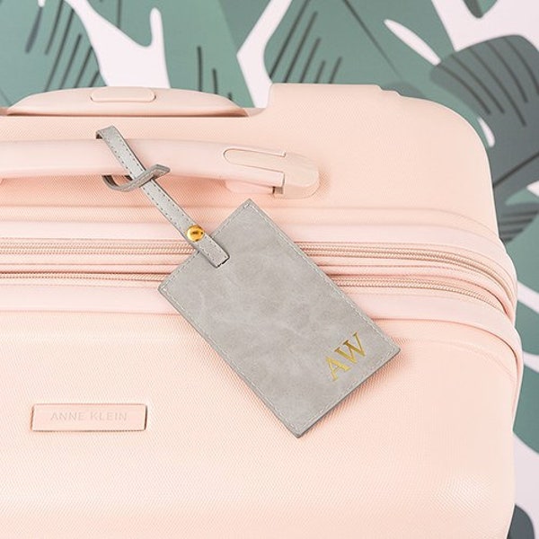 Etichetta per bagaglio personalizzata - Similpelle - Monogramma in lamina d'oro - Globetrotter - Regalo personalizzato - Accessorio per bagaglio - Vegano - Viaggiatore
