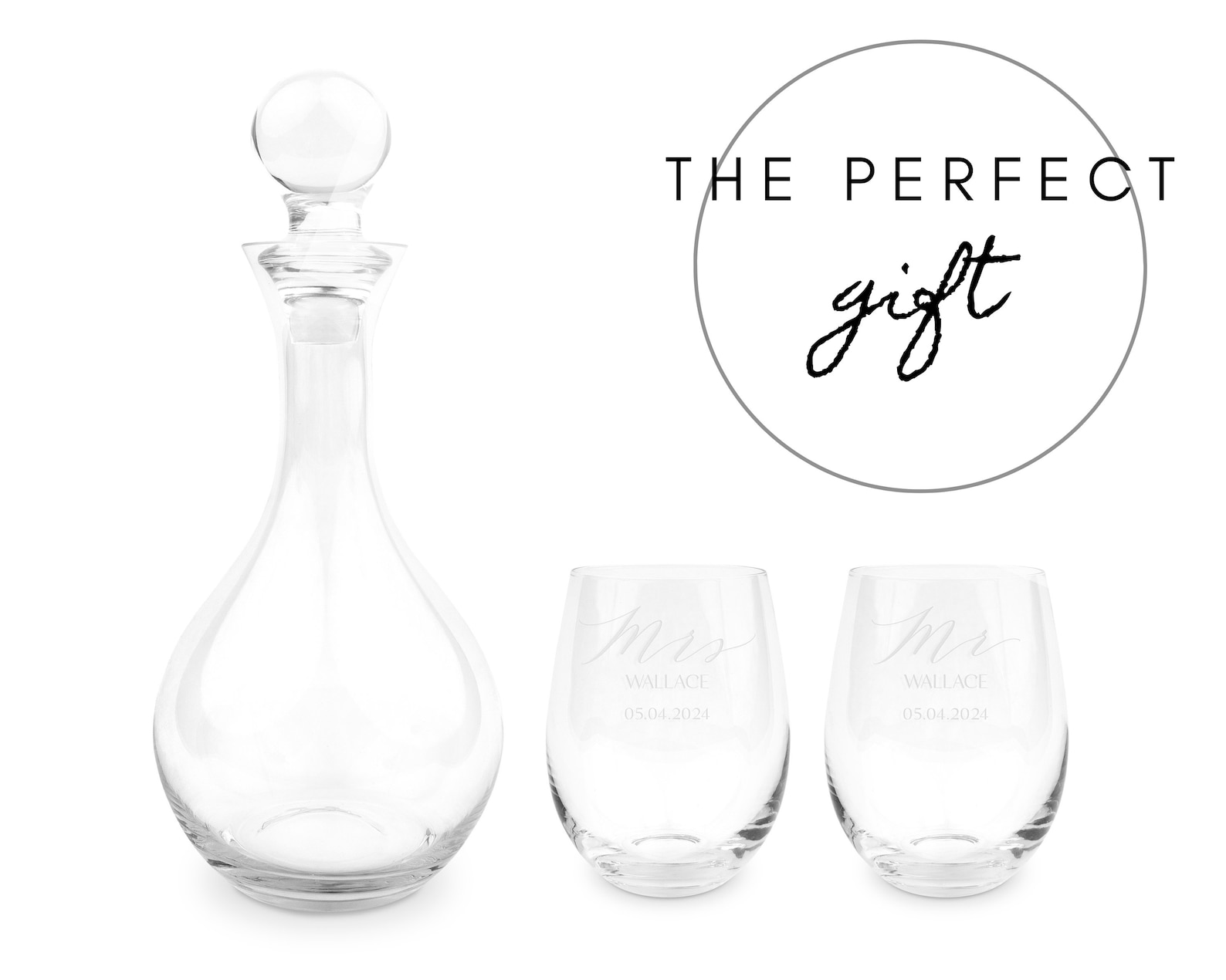 Engraved Couples Wine Decanter