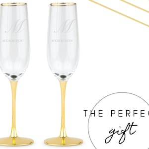 Vintage Champagner Flöten - Geschenke für das Paar - Gold Rim Champagner Flöten - Personalisiertes Housewarming Geschenk - 2er Set Champagner Flöten