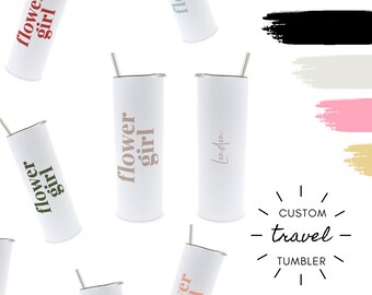 Flower Girl Gift - Custom Skinny Tumbler - 22 oz. Sublimation Print Skinny Tumbler  With Straw - Be My Flower Girl - Useful Flower Girl Gift