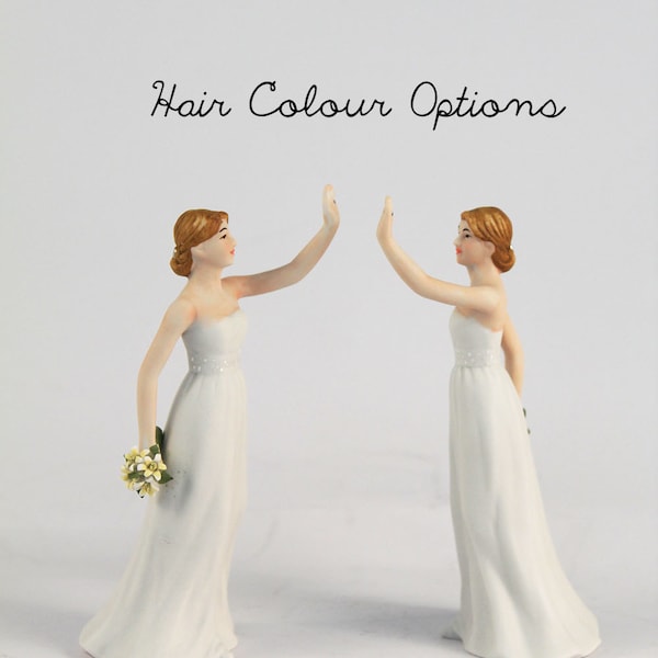 Marriage Equality High Five Brides Wedding Cake Topper - Same-Sex Marriage - Gay Wedding - Lesbian Cake Topper - Personalized - Porcelain