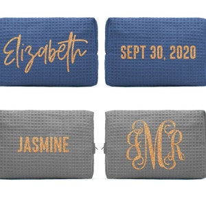 Custom Waffle Makeup Bag - Personalized Cosmetics Bag - Bridal Party Gift - Bachelorette - Maid of Honor - Destination Wedding - Monogram