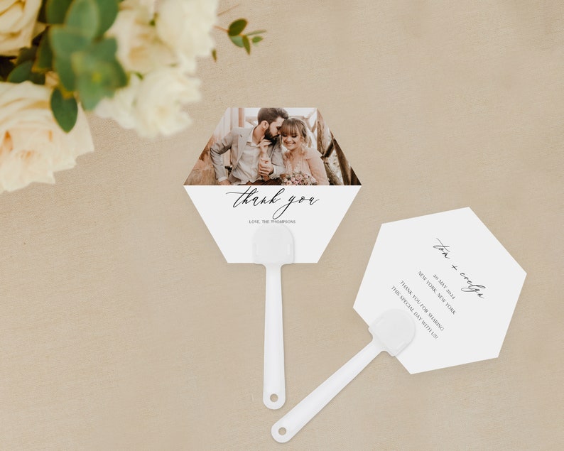 Custom Photo Hand Fan Programs - Hexagon - Front and Back