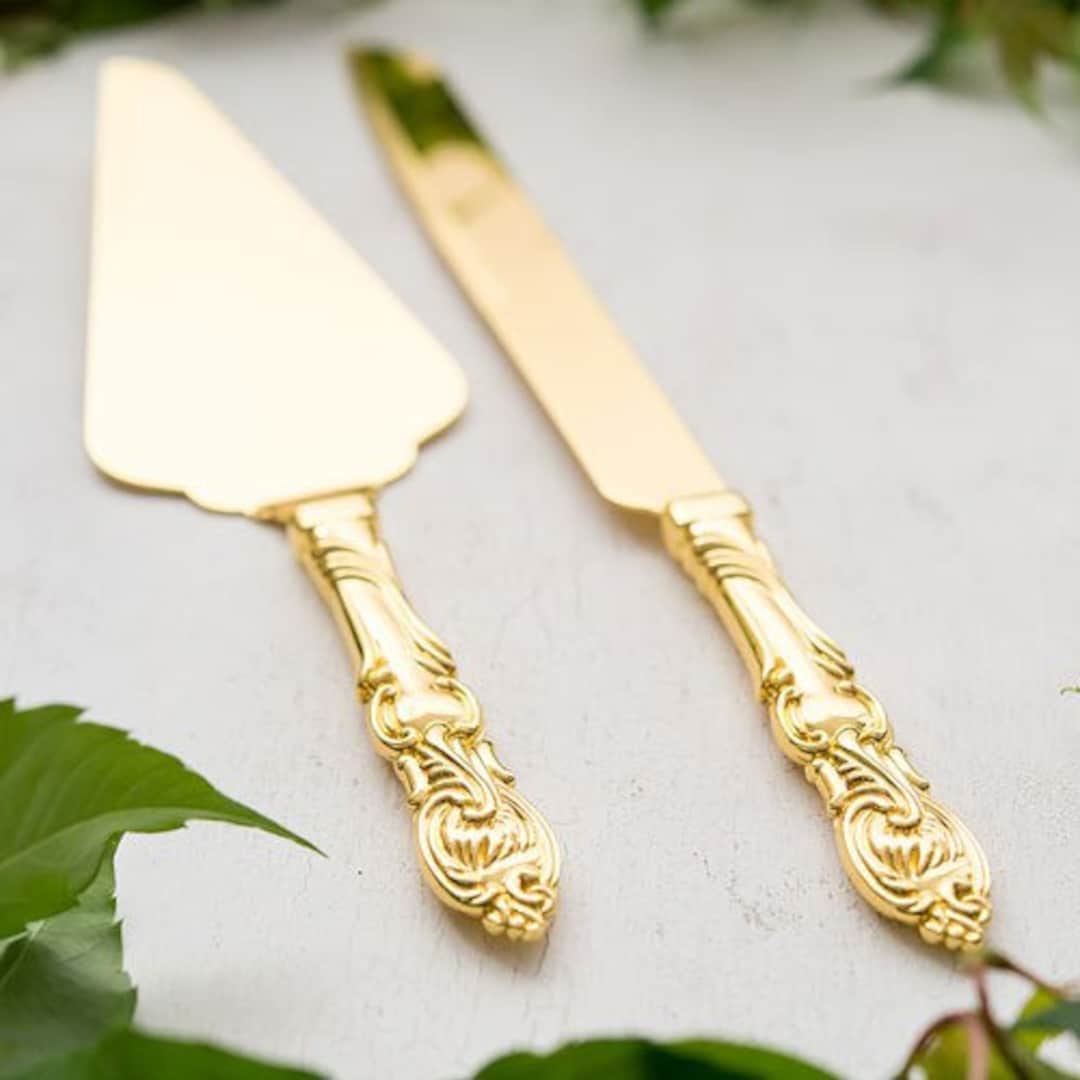 Engraved Wedding Cake Serving Set Gold Cake Serving Set Wedding