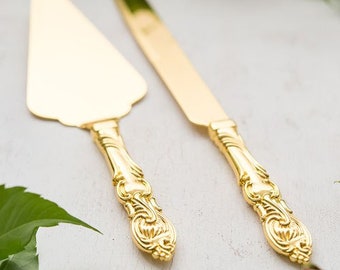 Engraved Wedding Cake Serving Set - Gold Cake Serving Set - Wedding - Weddings - Gold Wedding Serving Set - Wedding Serving Set - Gold Knife