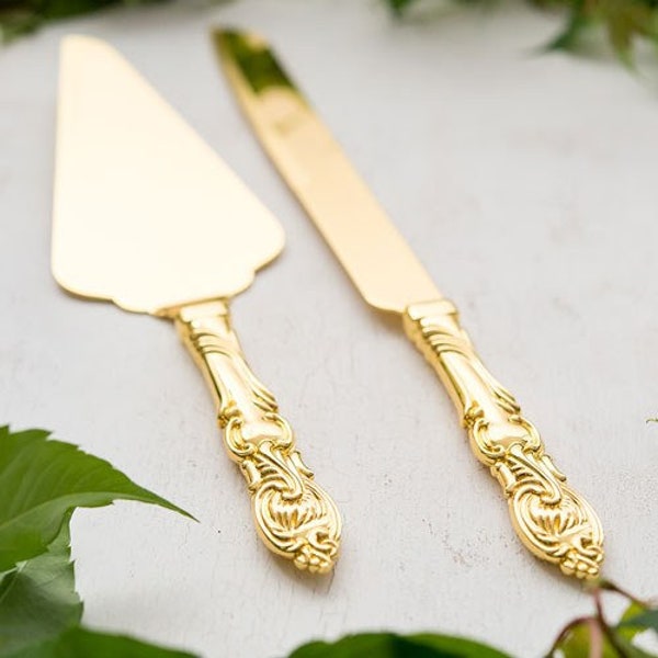 Engraved Wedding Cake Serving Set - Gold Cake Serving Set - Wedding - Weddings - Gold Wedding Serving Set - Wedding Serving Set - Gold Knife