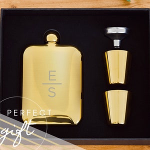 Stainless Steel Stacked Monogram Flask - Gold Hip Flask - Personalized Flask - Monogram Flask - Monogram Gift - Custom Flask Gift Set
