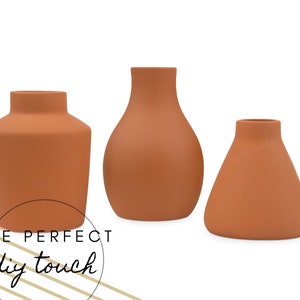 Set of 3 Terracotta Clay Vases - DIY Centerpiece - DIY Wedding - DIY Home Decor - Boho Bridal Shower - Wedding Tablescape - Minimalist Decor