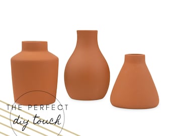 Set of 3 Terracotta Clay Vases - DIY Centerpiece - DIY Wedding - DIY Home Decor - Boho Bridal Shower - Wedding Tablescape - Minimalist Decor