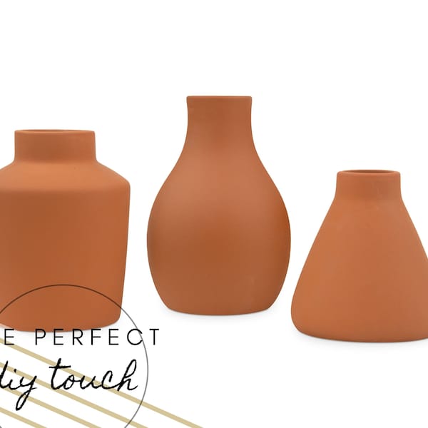 Set of 3 Terracotta Clay Vases - DIY Centerpiece - DIY Wedding - DIY Home Decor - Boho Bridal Shower - Wedding Tablescape - Minimalist Decor