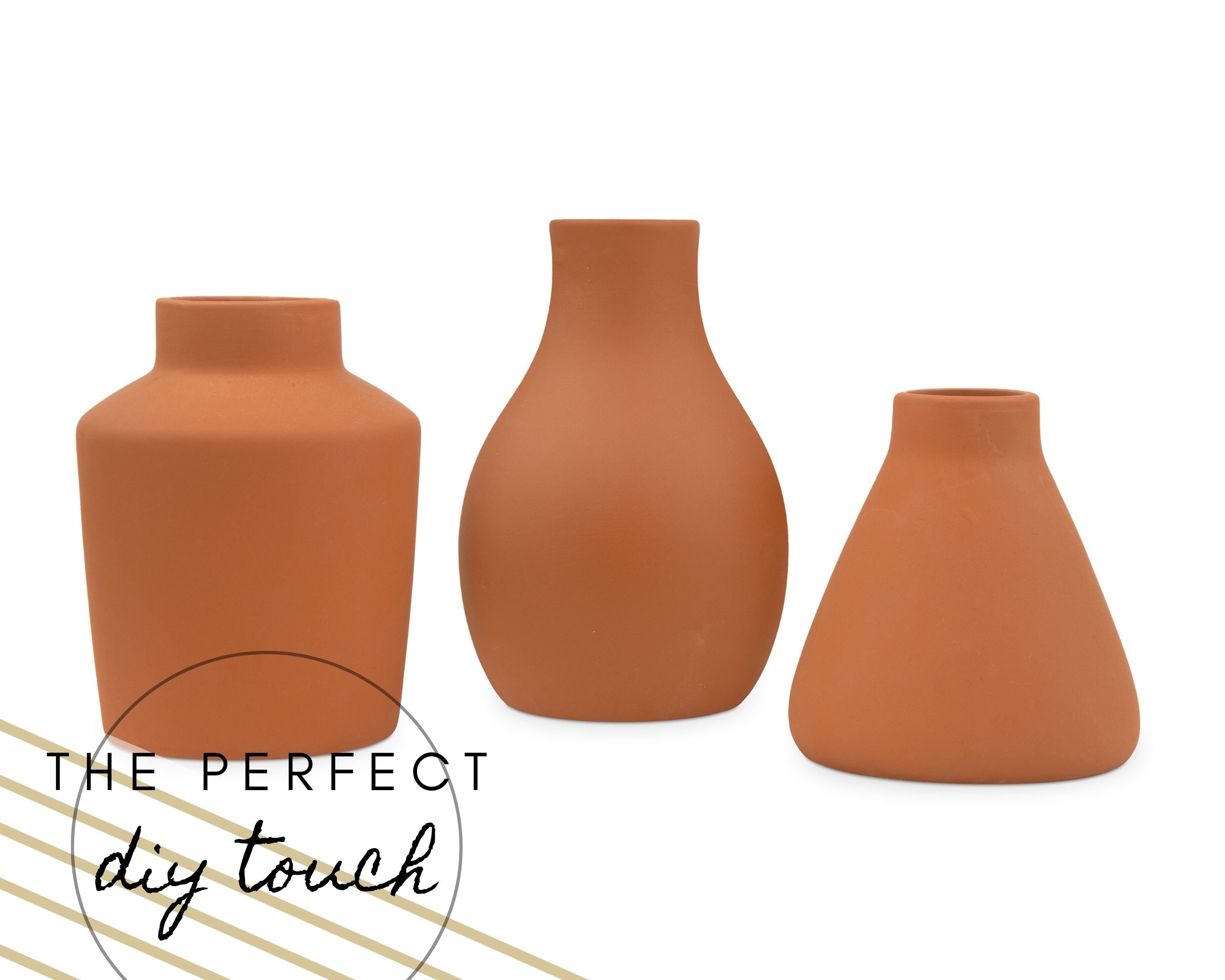 Set of 3 Terracotta Clay Vases DIY Centerpiece DIY Wedding DIY Home Decor Boho Bridal Shower Wedding Tablescape Minimalist