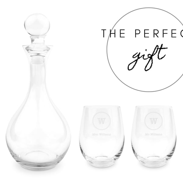 Ensemble personnalisé de carafes à vin - verres à vin avec carafe - ensemble personnalisé de carafe à vin initiale cercle - cadeau de mariage unique - cadeau de pendaison de crémaillère