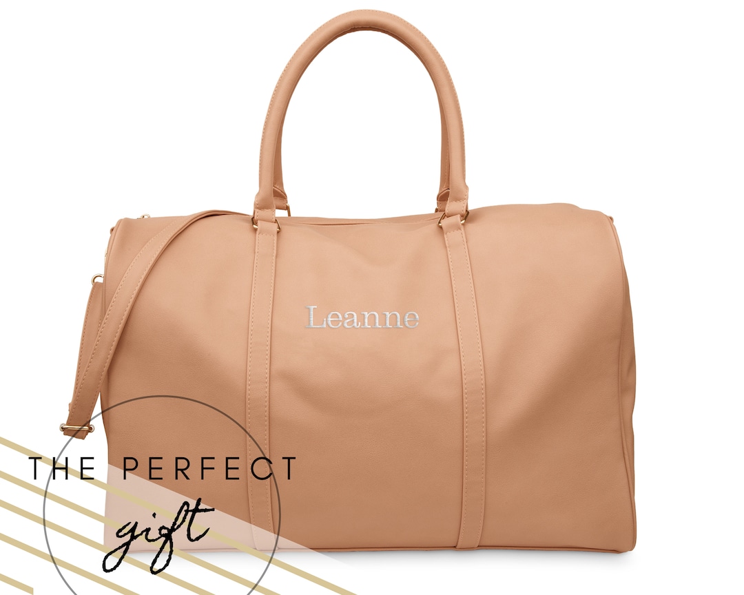 Customized Faux Leather Weekend Bag Tan Duffle Bag Vegan Leather Bag