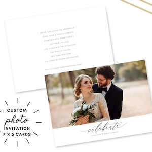 Cartes d'invitation de mariage photo personnalisées 7 x 5 - Modèle et impression modifiables - Faire-part de mariage moderne - Faire-part de mariage bohème