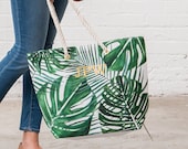Palm Leaf Tote Bag Personalized Tote Bag Bride Gift Bridesmaid Gift Destination Wedding Beach Wedding Beach Tote Tropical Etsy