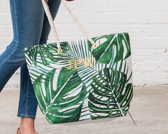 Palm Leaf Tote Bag - Personalized Tote Bag - Bride Gift - Bridesmaid Gift - Destination Wedding - Beach Wedding - Beach Tote - Tropical