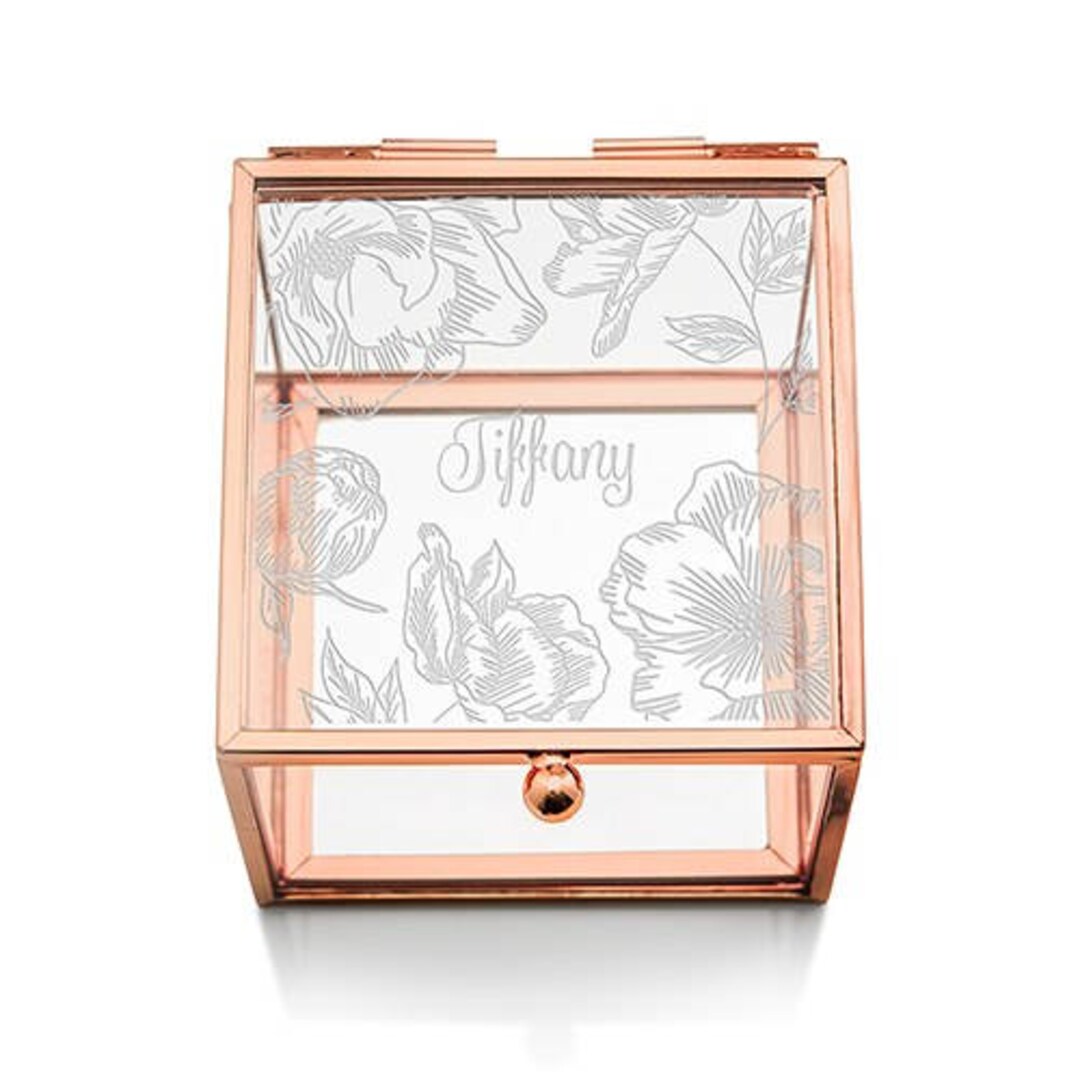 Floral Glass Jewelry Box Rose Gold Jewelry Box Personalized Jewelry Box