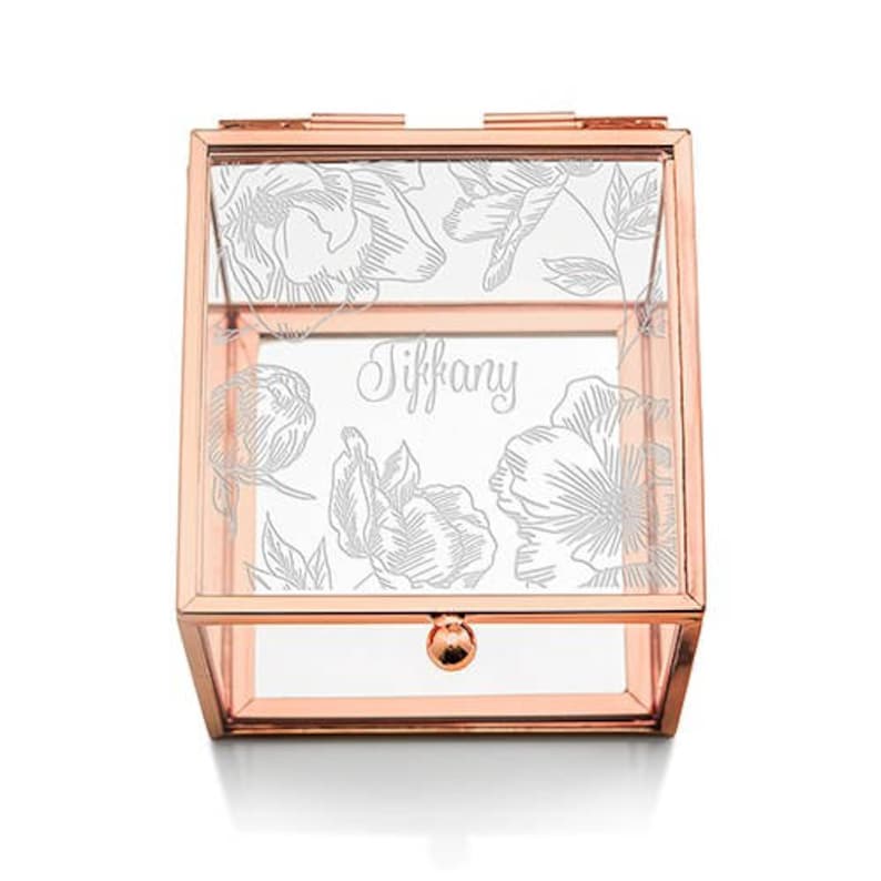 Floral Glass Jewelry Box Rose Gold Jewelry Box Etsy