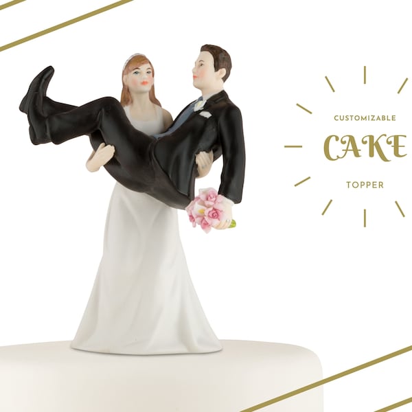 Custom Wedding Cake Topper - Funny Bride and Groom - Bride Carrying Groom - Weddings - Funny Wedding Cake Topper - Humorous - Comical