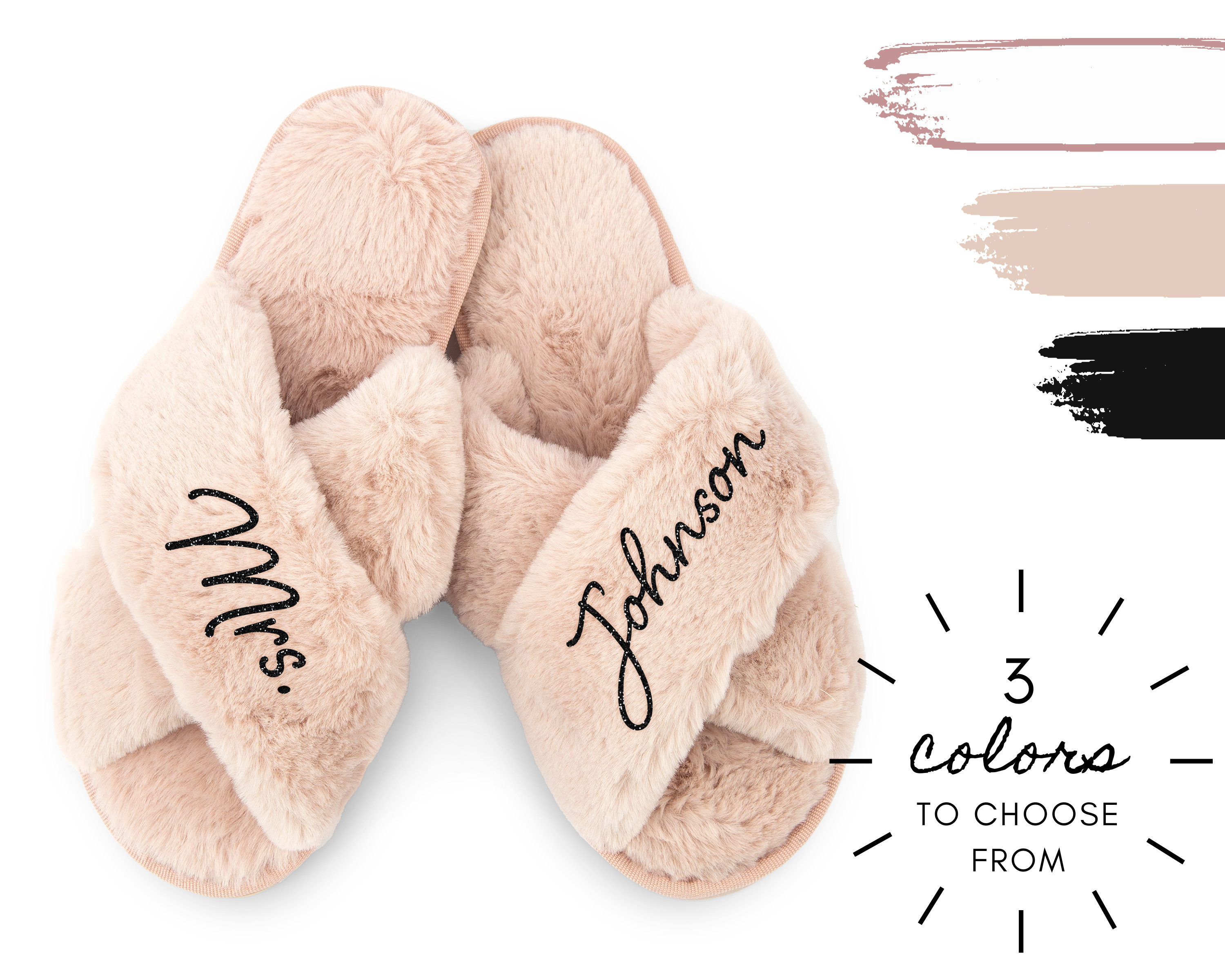 Personalized Mrs. Fuzzy Slippers - Customized Cross Band Fuzzy Slippers - Women's House Slippers - Unique Bridesmaid Gift - Bride Slippers