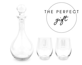Wine Carafe - Personalized Wine Glasses with Decanter - Custom Initial Wine Decanter Gift Set - Housewarming Gift - Unique Wedding Gift
