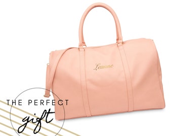 Personalized Faux Leather Weekend Bag - Pink Duffle Bag - Vegan Leather Bag - Personalized Gift - Gift for Her - Her Birthday - Mother's Day