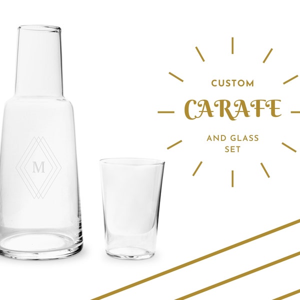 Personalized Bedside Water Carafe And Glass Set - Diamond Monogram Carafe Set - House Warming Present - New Homeowner Gift - Our First Home