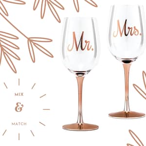 Rose Gold Wine Glasses - Mrs. Wine Glass - Mr. Wine Glass - Rose Gold Wedding - Engagement Gift - Couple Gift - Bride Gift - Groom Gift