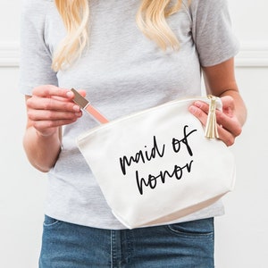 Personalized Cosmetics Bag - Maid of Honor - Bridal Party - Wedding Party Gift - Faux Leather - Customized - Makeup Bag - Stagette