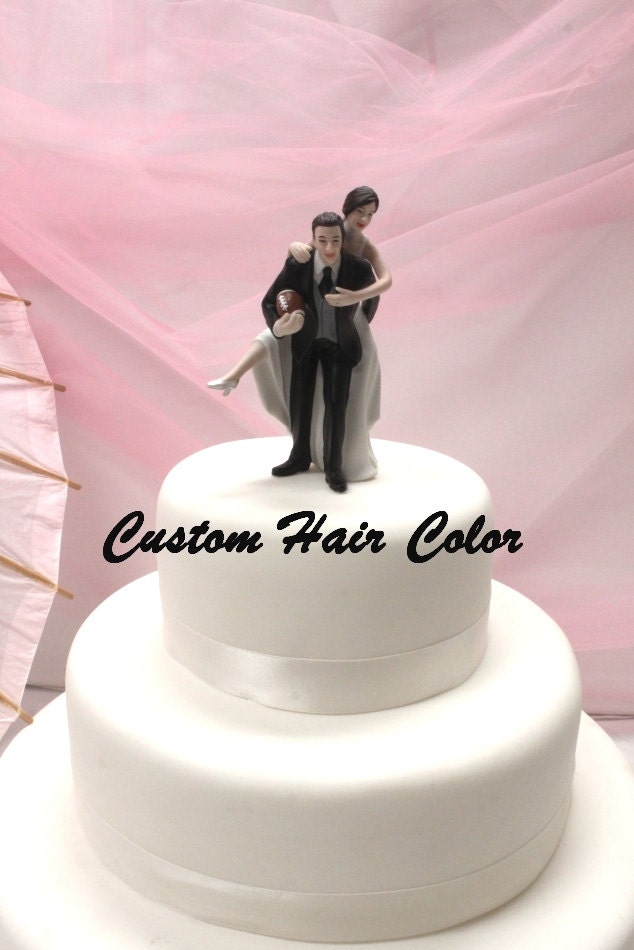 Football Bride & Groom Cake Topper - Playful Piggyback Figurine For Wedding Cakes (Dark Skin) - View #8