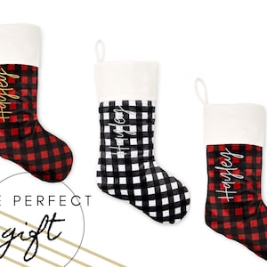 Personalized Christmas Stocking - Buffalo Plaid Christmas Stocking - Custom Name Christmas Sock - Rustic Christmas Decor - Christmas Gift