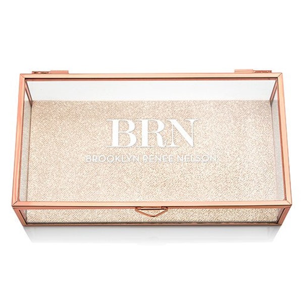 Personalized Monogram Glass Jewelry Box - Custom Monogram Jewelry Box - Personalized Jewelry Box - Rose Gold Jewelry Box - Gifts for Her