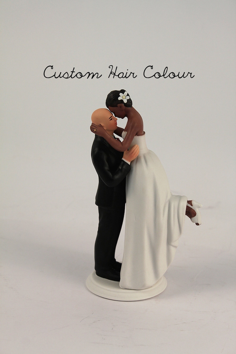 Interlocking Bride and Groom Wedding Cake Topper - Light Skin Tone Bald ...