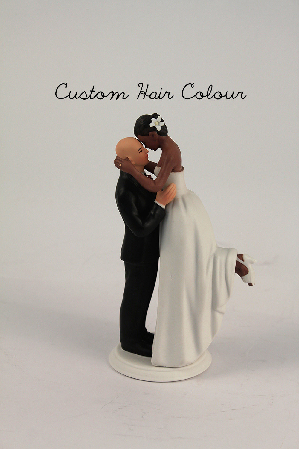 Interlocking Bride and Groom Wedding Cake Topper - Light Skin Tone Bald ...
