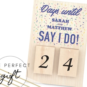 Personalisierter Hochzeits-Countdown-Kalender - Spaß Bunter hölzerner Hochzeits-Countdown - Tage bis ich Kalender tue - Benutzerdefiniertes Brautpartygeschenk