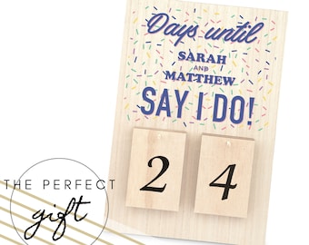 Personalized Wedding Countdown Calendar - Fun Colorful Wooden Wedding Countdown - Days Until I Do Calendar - Custom Bridal Shower Gift